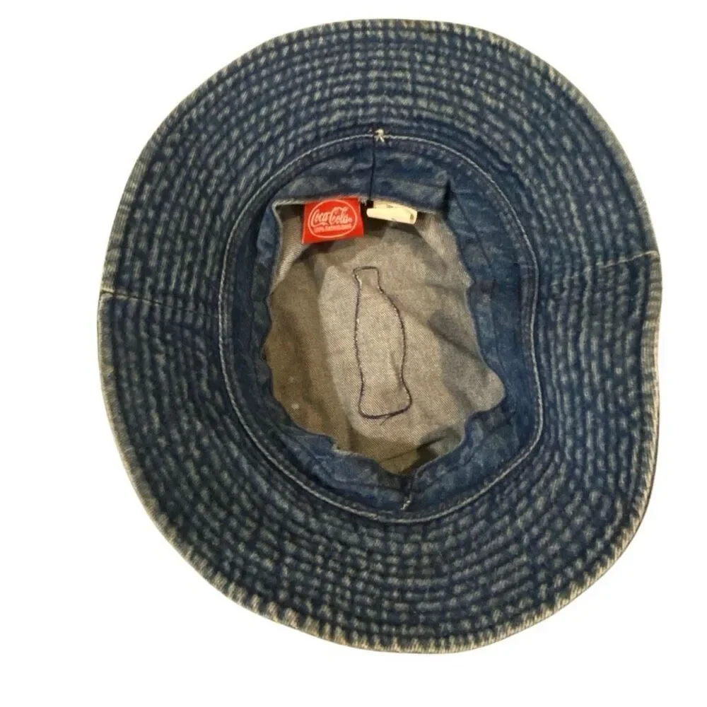 Vintage 80s/90s Coca Cola Bucket Hat Blue Denim Hip Hop Streetwear Embroidered
